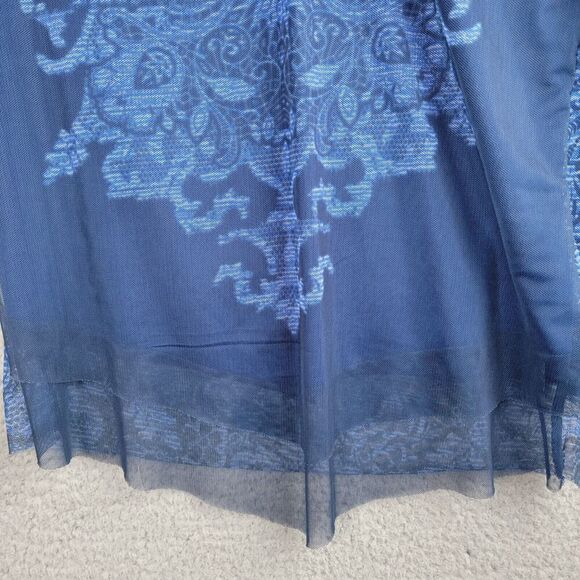 Chicos Blue Paisley Sheer Layered Tunic Top Size 0 Long Sleeve V Neck Flowy - Picture 11 of 13